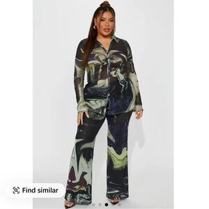 Stylish Women's Abstract Two Piece Mesh Set